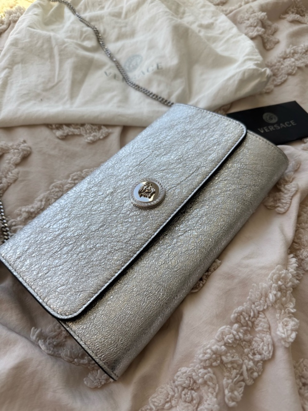 Versace Silver Metallic Chain Envelope Clutch - Picture 4 of 10